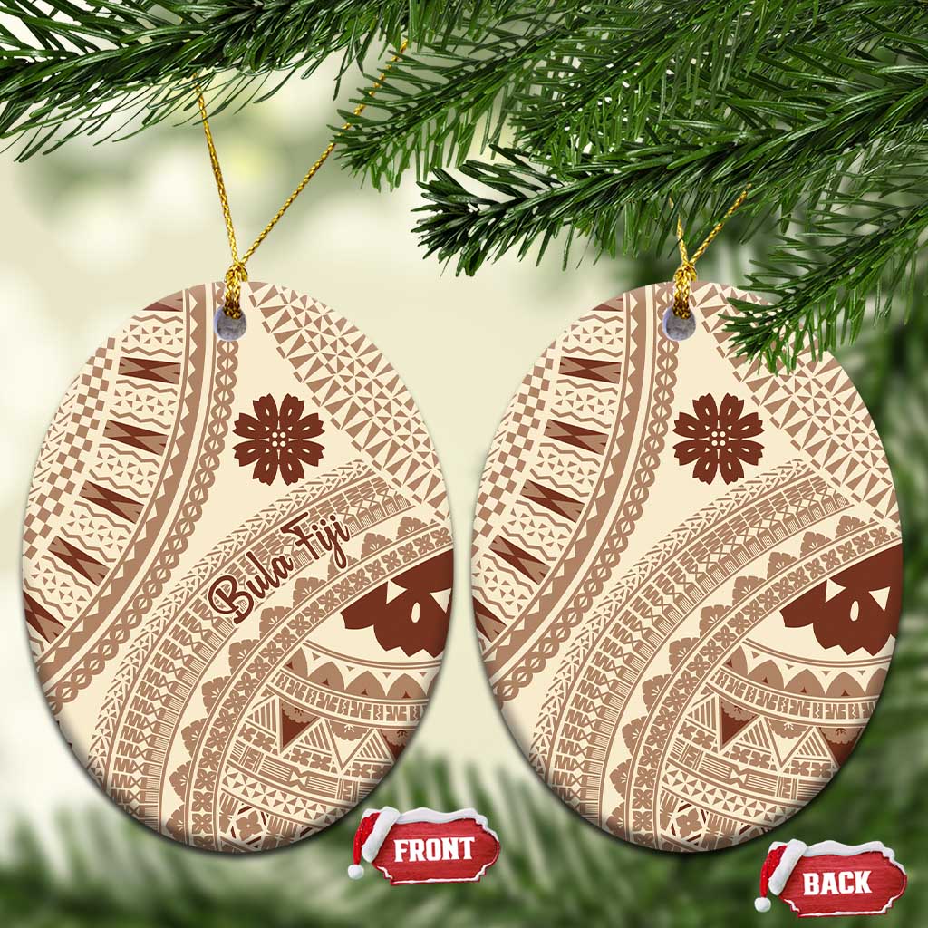 Bula Fiji Classic Masi Tapa Ceramic Ornament Vintage Beige - Polynesian Pride