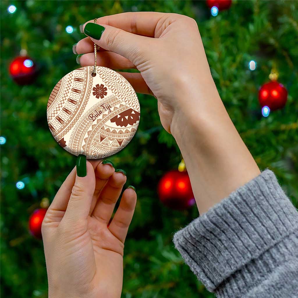 Bula Fiji Classic Masi Tapa Ceramic Ornament Vintage Beige - Polynesian Pride