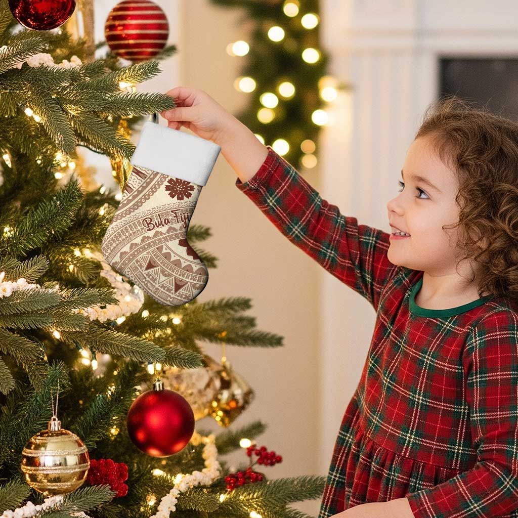 Bula Fiji Classic Masi Tapa Christmas Stocking Vintage Beige - Polynesian Pride