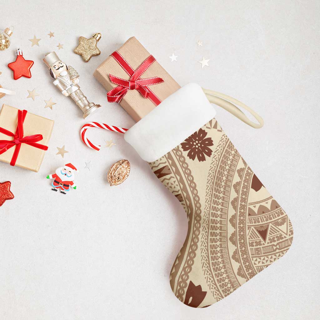 Bula Fiji Classic Masi Tapa Christmas Stocking Vintage Beige - Polynesian Pride