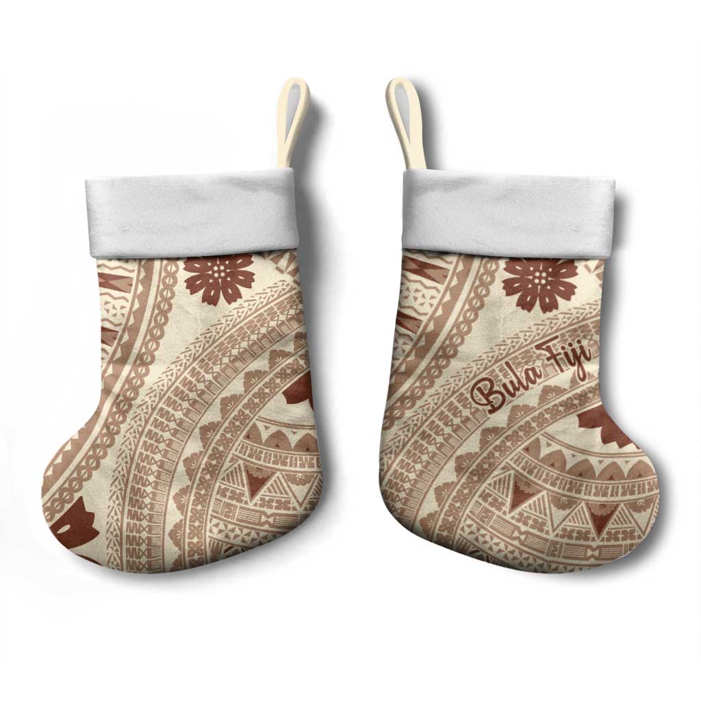 Bula Fiji Classic Masi Tapa Christmas Stocking Vintage Beige - Polynesian Pride