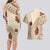 Bula Fiji Classic Masi Tapa Couples Matching Long Sleeve Bodycon Dress and Hawaiian Shirt Vintage Beige - Polynesian Pride