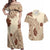 Bula Fiji Classic Masi Tapa Couples Matching Off Shoulder Maxi Dress and Hawaiian Shirt Vintage Beige - Polynesian Pride
