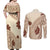Bula Fiji Classic Masi Tapa Couples Matching Off Shoulder Maxi Dress and Long Sleeve Button Shirt Vintage Beige - Polynesian Pride