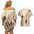 Bula Fiji Classic Masi Tapa Couples Matching Off Shoulder Short Dress and Hawaiian Shirt Vintage Beige - Polynesian Pride