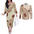 Bula Fiji Classic Masi Tapa Couples Matching Off The Shoulder Long Sleeve Dress and Long Sleeve Button Shirt Vintage Beige - Polynesian Pride