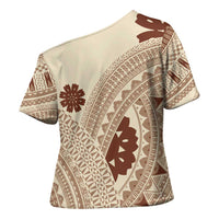 Bula Fiji Classic Masi Tapa Cross Shoulder Shirt Vintage Beige - Polynesian Pride