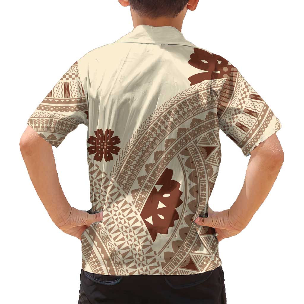 Bula Fiji Classic Masi Tapa Family Matching Off Shoulder Short Dress and Hawaiian Shirt Vintage Beige - Polynesian Pride