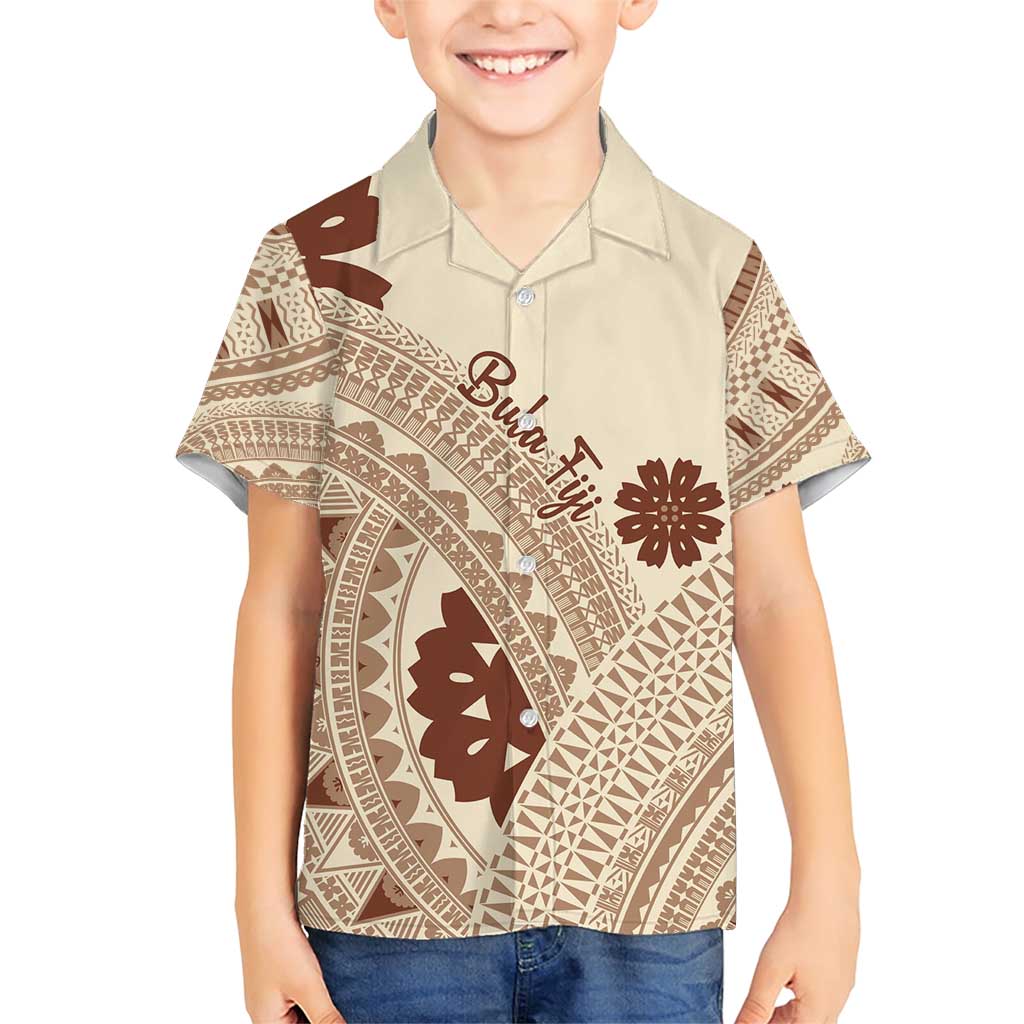 Bula Fiji Classic Masi Tapa Family Matching Short Sleeve Bodycon Dress and Hawaiian Shirt Vintage Beige - Polynesian Pride