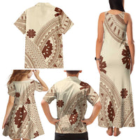 Bula Fiji Classic Masi Tapa Family Matching Tank Maxi Dress and Hawaiian Shirt Vintage Beige - Polynesian Pride