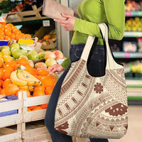 Bula Fiji Classic Masi Tapa Grocery Bag Vintage Beige - Polynesian Pride