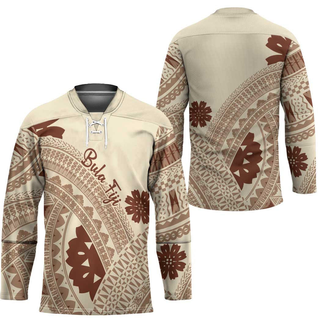 Bula Fiji Classic Masi Tapa Hockey Jersey Vintage Beige - Polynesian Pride
