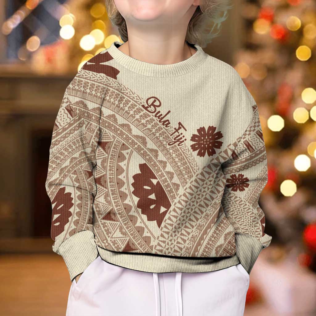 Bula Fiji Classic Masi Tapa Kid Ugly Christmas Sweater Vintage Beige - Polynesian Pride