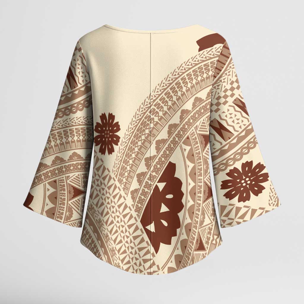 Bula Fiji Classic Masi Tapa Kimono Sleeve Blouse Vintage Beige - Polynesian Pride