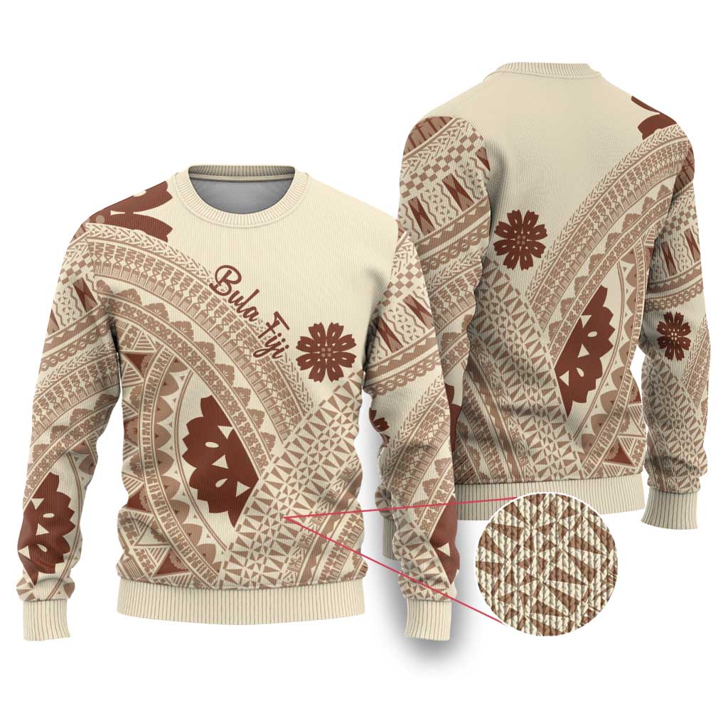 Bula Fiji Classic Masi Tapa Ugly Christmas Sweater Vintage Beige - Polynesian Pride