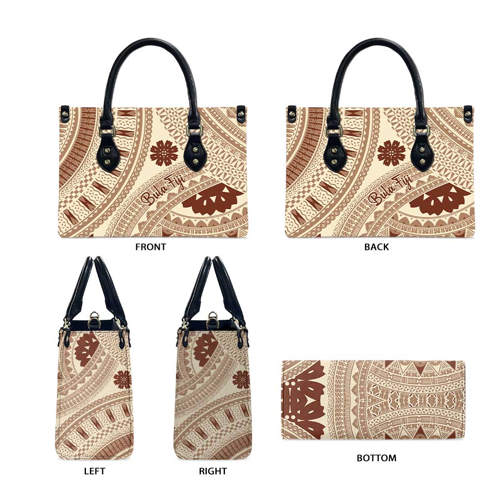 Bula Fiji Classic Masi Tapa Leather Bag Vintage Beige - Polynesian Pride