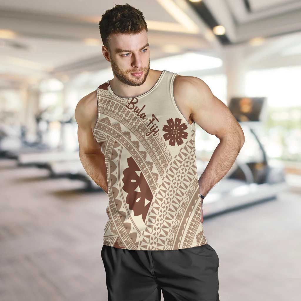 Bula Fiji Classic Masi Tapa Men Tank Top Vintage Beige - Polynesian Pride