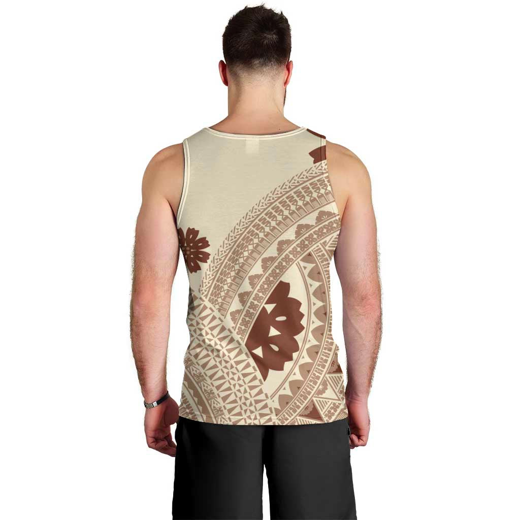 Bula Fiji Classic Masi Tapa Men Tank Top Vintage Beige - Polynesian Pride