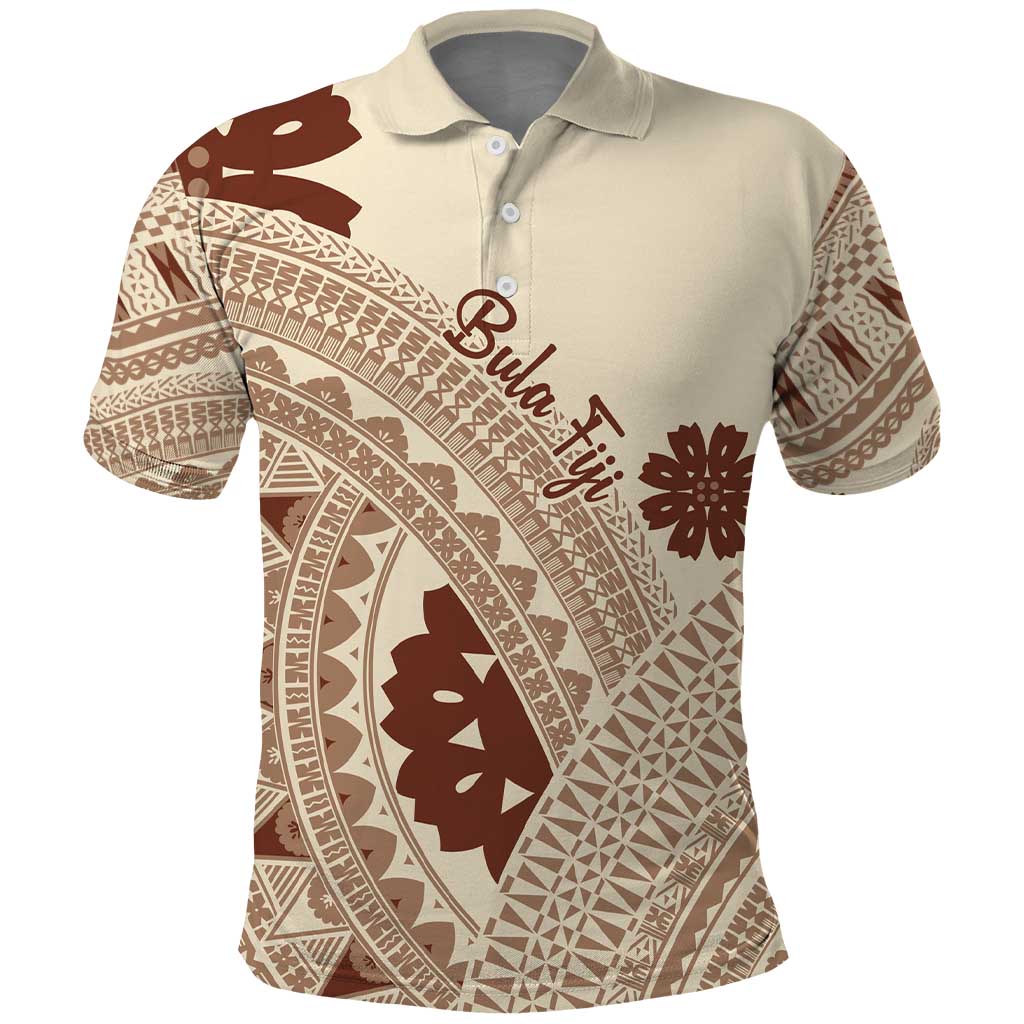 Bula Fiji Classic Masi Tapa Polo Shirt Vintage Beige - Polynesian Pride