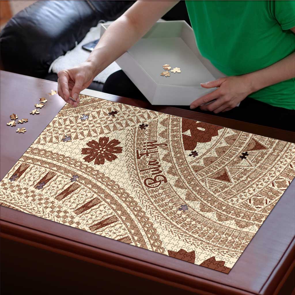 Bula Fiji Classic Masi Tapa Puzzle Vintage Beige - Polynesian Pride