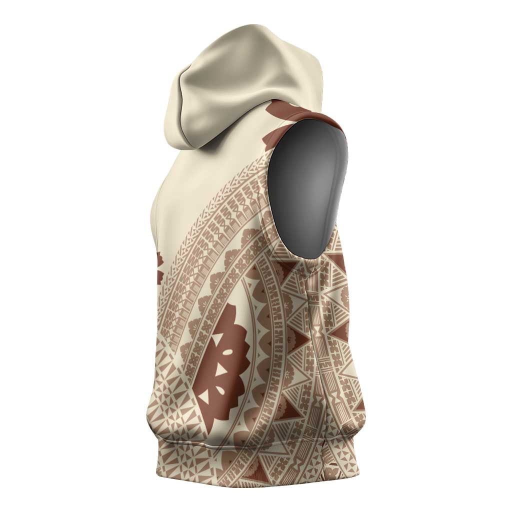 Bula Fiji Classic Masi Tapa Sleeveless Hoodie Vintage Beige - Polynesian Pride