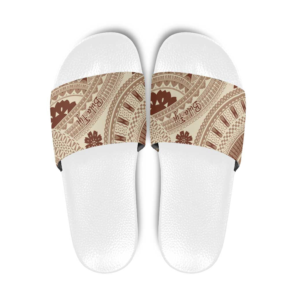 Bula Fiji Classic Masi Tapa Slide Sandals Vintage Beige - Polynesian Pride