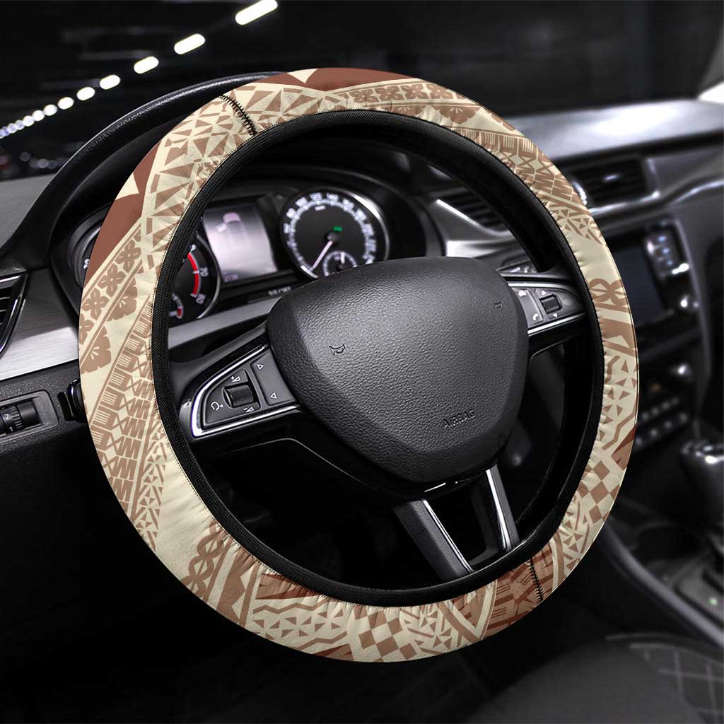 Bula Fiji Classic Masi Tapa Steering Wheel Cover Vintage Beige - Polynesian Pride
