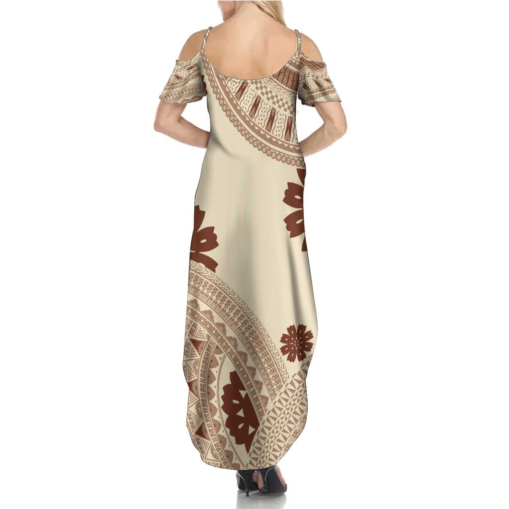 Bula Fiji Classic Masi Tapa Summer Maxi Dress Vintage Beige - Polynesian Pride