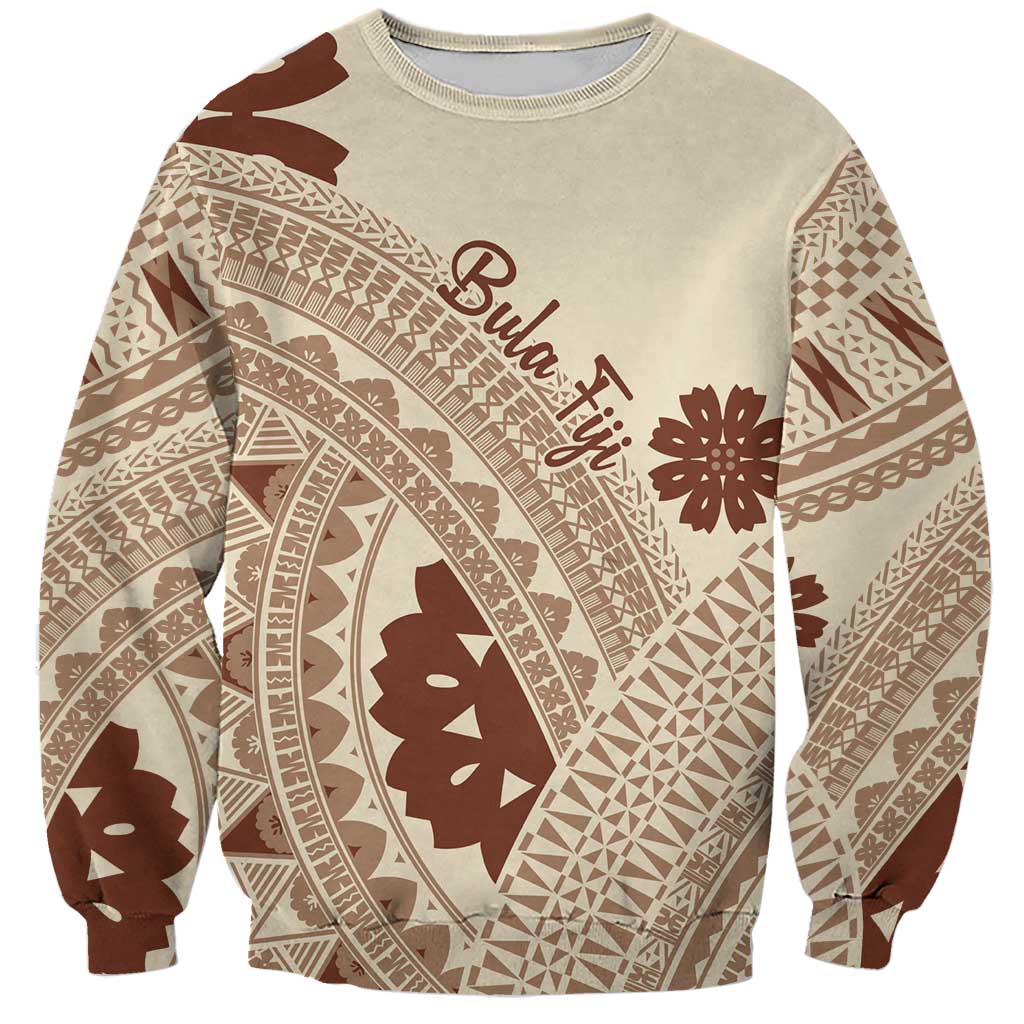 Bula Fiji Classic Masi Tapa Sweatshirt Vintage Beige - Polynesian Pride