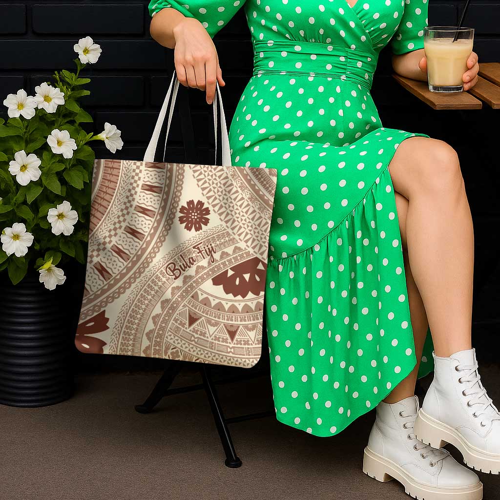 Bula Fiji Classic Masi Tapa Tote Bag Vintage Beige - Polynesian Pride