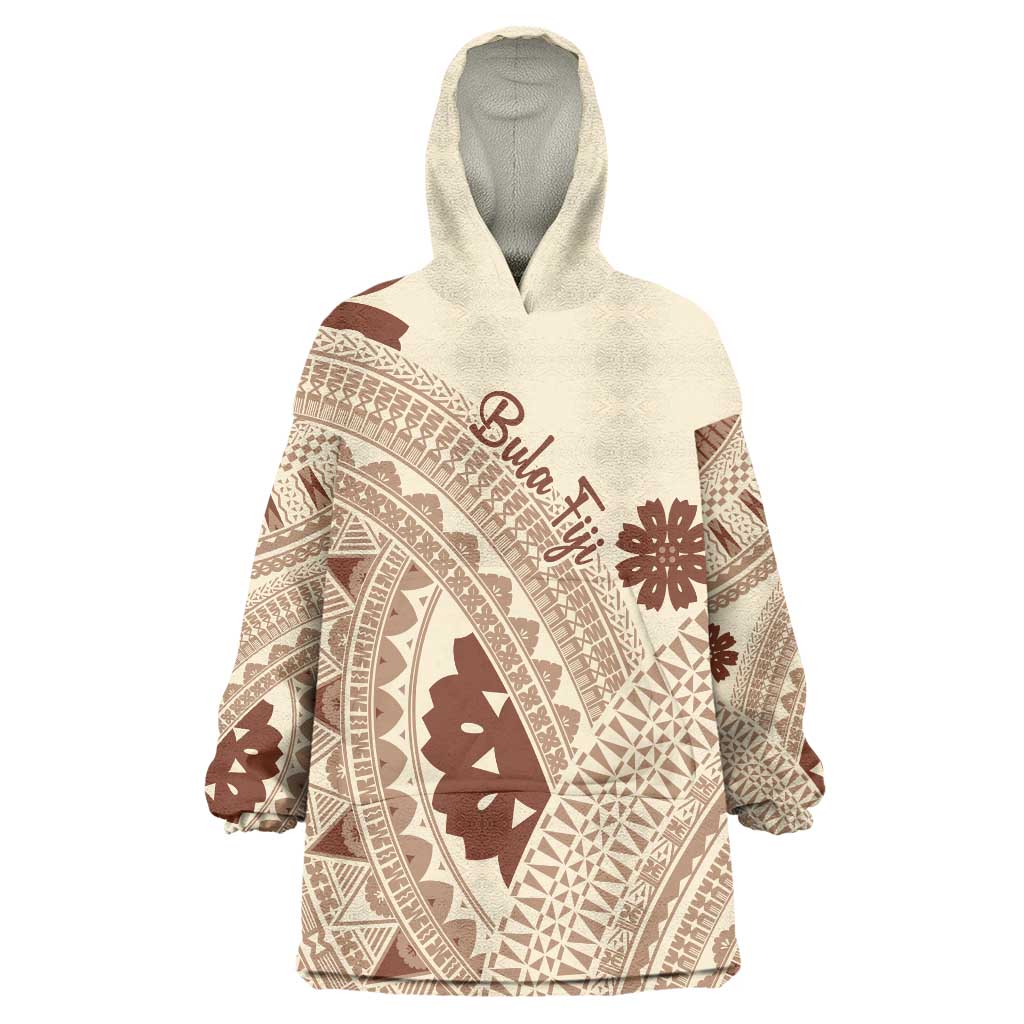 Bula Fiji Classic Masi Tapa Wearable Blanket Hoodie Vintage Beige - Polynesian Pride