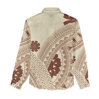 Bula Fiji Classic Masi Tapa Women Casual Shirt Vintage Beige - Polynesian Pride