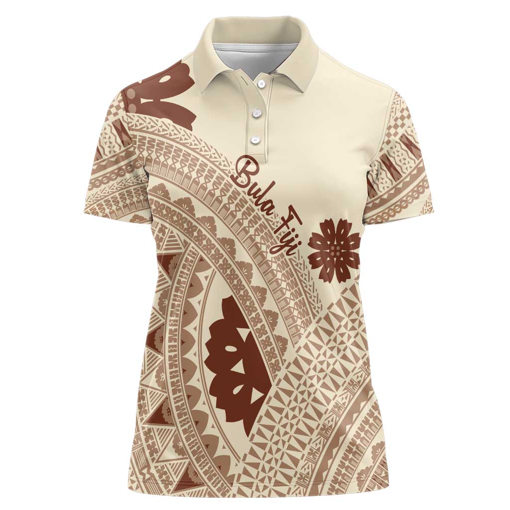 Bula Fiji Classic Masi Tapa Women Polo Shirt Vintage Beige - Polynesian Pride