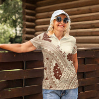 Bula Fiji Classic Masi Tapa Women Polo Shirt Vintage Beige - Polynesian Pride