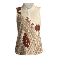 Bula Fiji Classic Masi Tapa Women Sleeveless Polo Shirt Vintage Beige - Polynesian Pride