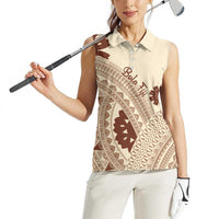 Bula Fiji Classic Masi Tapa Women Sleeveless Polo Shirt Vintage Beige - Polynesian Pride