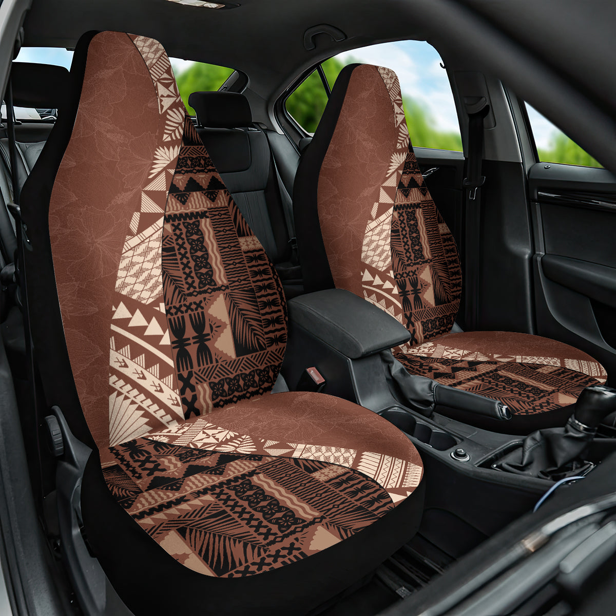 Bula Fiji Car Seat Cover Tribal Masi Tapa - Brown LT7 One Size Brown - Polynesian Pride