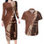 Bula Fiji Couples Matching Long Sleeve Bodycon Dress and Hawaiian Shirt Tribal Masi Tapa - Brown LT7 Brown - Polynesian Pride