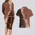 Bula Fiji Couples Matching Long Sleeve Bodycon Dress and Hawaiian Shirt Tribal Masi Tapa - Brown LT7 - Polynesian Pride