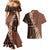 Bula Fiji Couples Matching Mermaid Dress and Hawaiian Shirt Tribal Masi Tapa - Brown LT7 - Polynesian Pride