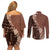 Bula Fiji Couples Matching Off Shoulder Short Dress and Long Sleeve Button Shirt Tribal Masi Tapa - Brown LT7 - Polynesian Pride