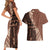 Bula Fiji Couples Matching Short Sleeve Bodycon Dress and Hawaiian Shirt Tribal Masi Tapa - Brown LT7 - Polynesian Pride