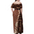 Bula Fiji Family Matching Off Shoulder Maxi Dress and Hawaiian Shirt Tribal Masi Tapa - Brown LT7 - Polynesian Pride