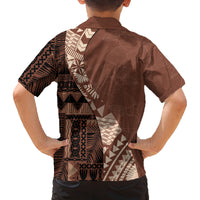 Bula Fiji Family Matching Off Shoulder Short Dress and Hawaiian Shirt Tribal Masi Tapa - Brown LT7 - Polynesian Pride