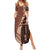 Bula Fiji Family Matching Summer Maxi Dress and Hawaiian Shirt Tribal Masi Tapa - Brown LT7 Mom's Dress Brown - Polynesian Pride