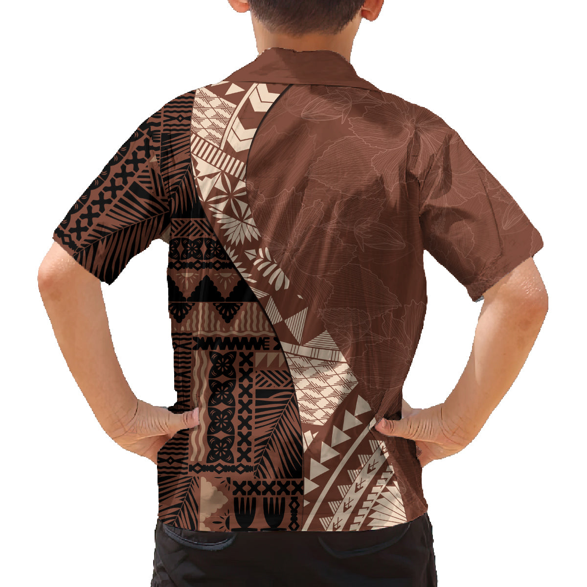 Bula Fiji Family Matching Tank Maxi Dress and Hawaiian Shirt Tribal Masi Tapa - Brown LT7 - Polynesian Pride