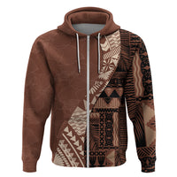 Bula Fiji Hoodie Tribal Masi Tapa - Brown LT7 Zip Hoodie Brown - Polynesian Pride