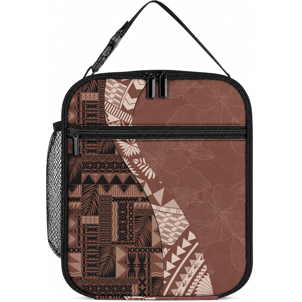 Bula Fiji Lunch Bag Tribal Masi Tapa - Brown LT7 10.2 × 8.3 × 4.3 inch Brown - Polynesian Pride