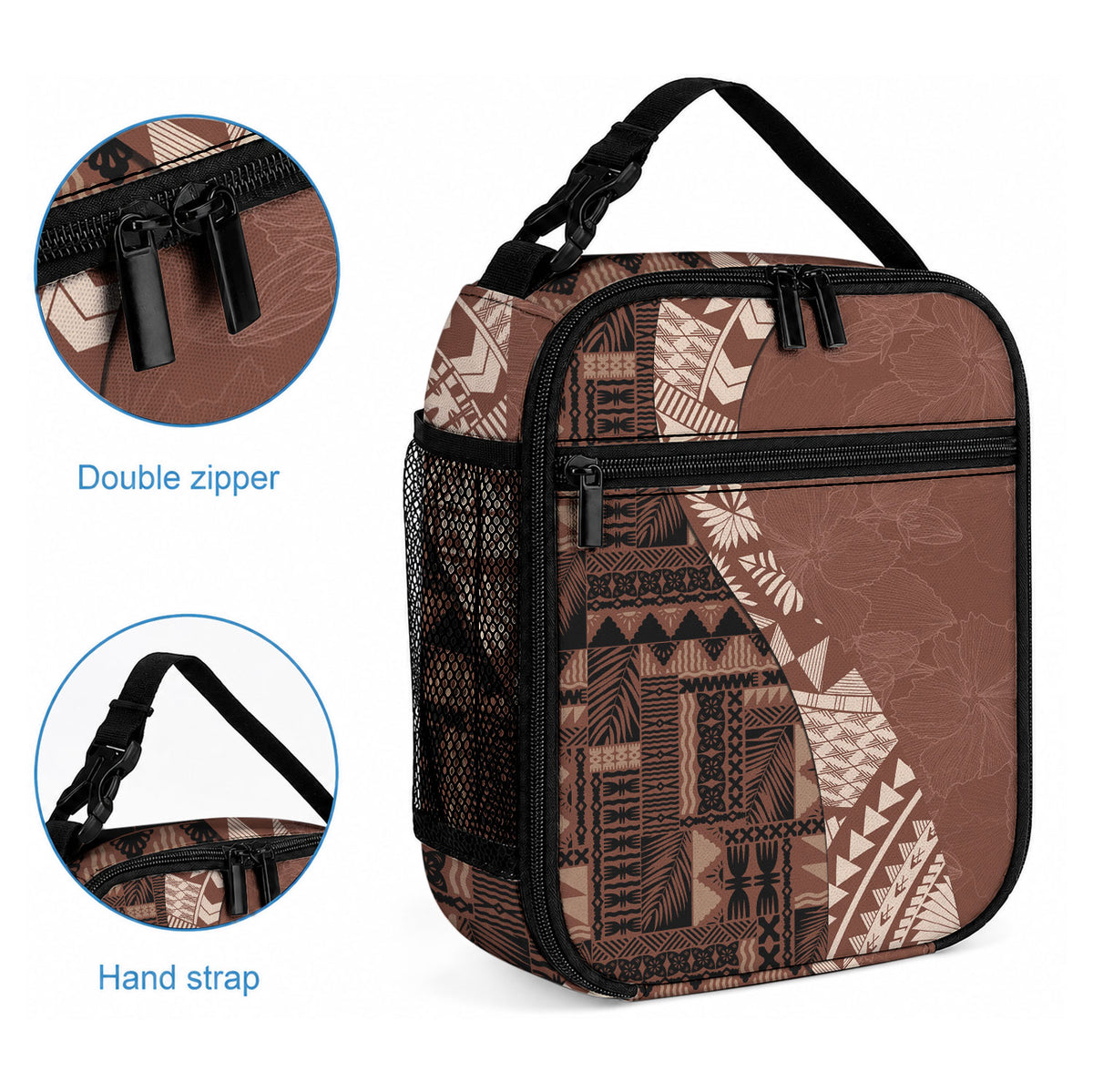 Bula Fiji Lunch Bag Tribal Masi Tapa - Brown LT7 - Polynesian Pride