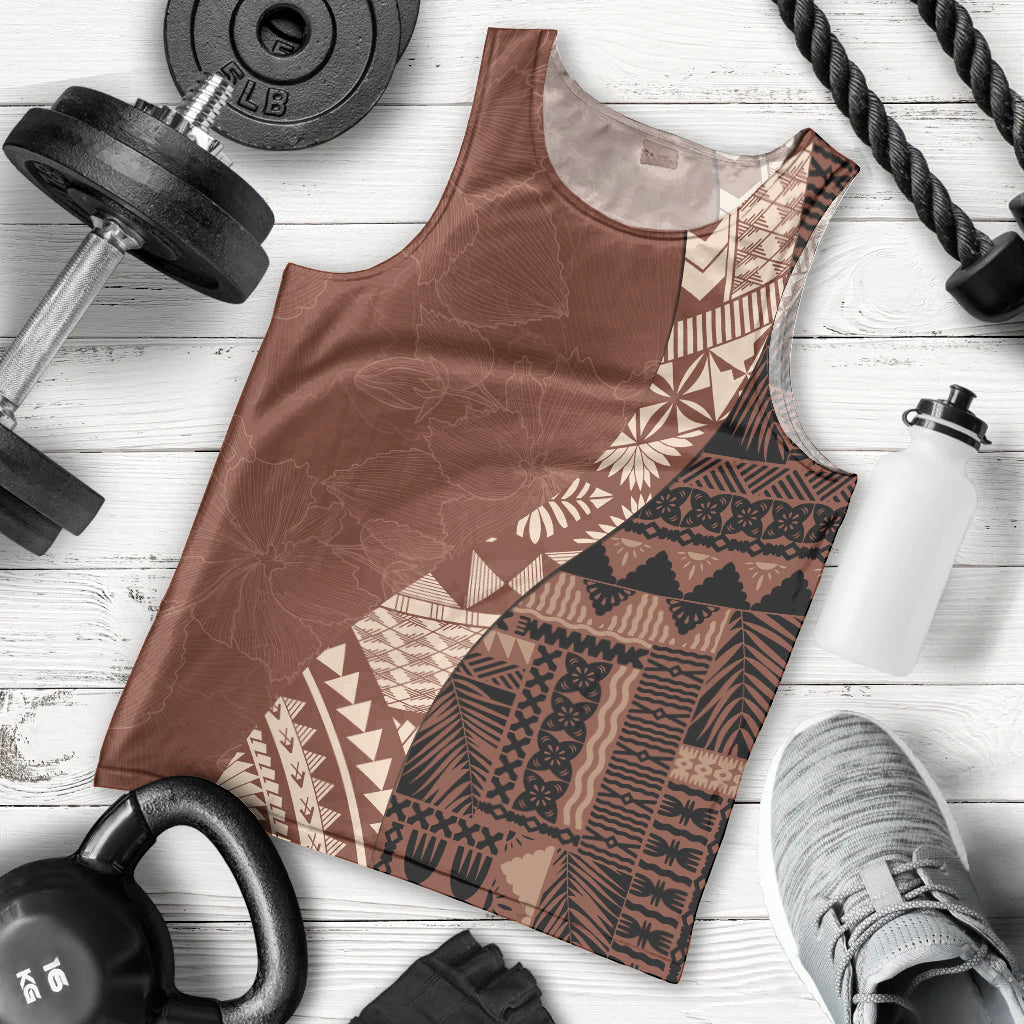 Bula Fiji Men Tank Top Tribal Masi Tapa - Brown LT7 - Polynesian Pride